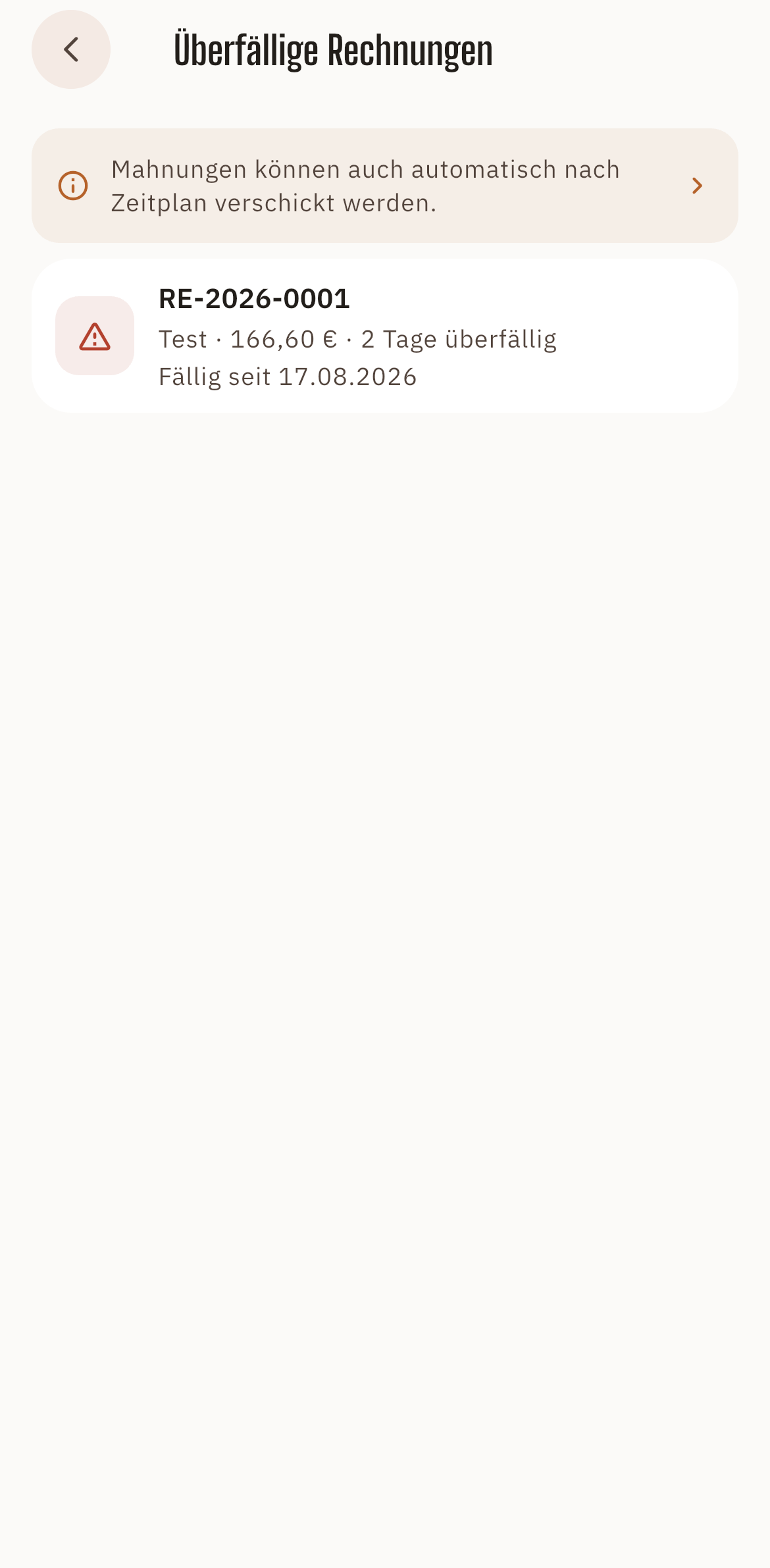 Screenshot: Mahnwesen in der Equidesk App