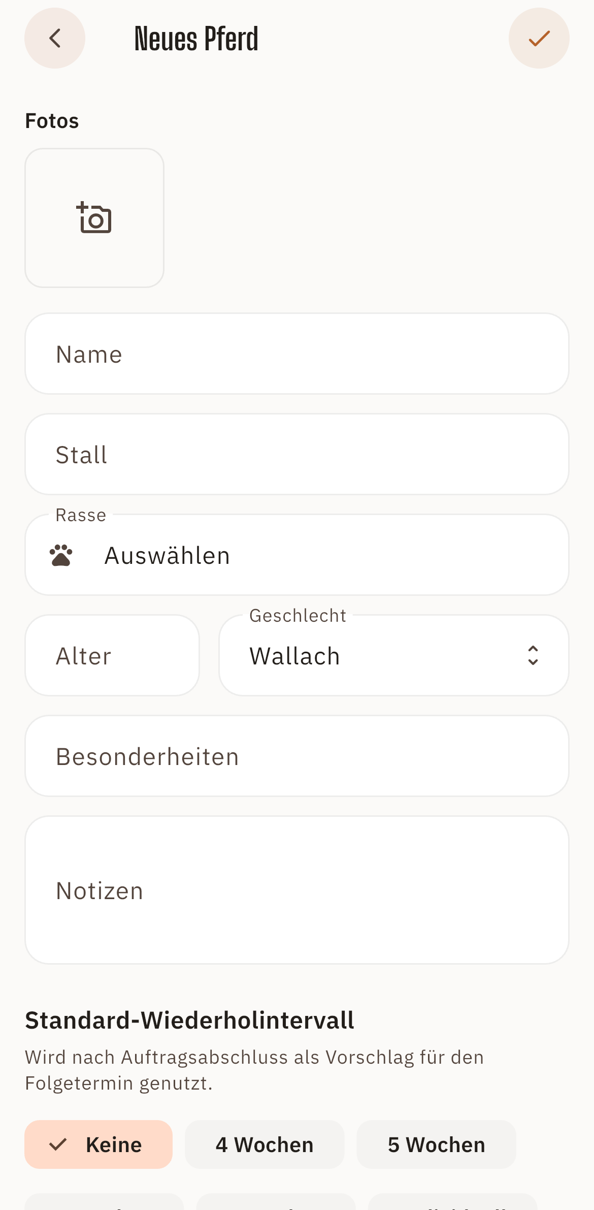 Screenshot: Pferde anlegen in der Equidesk App