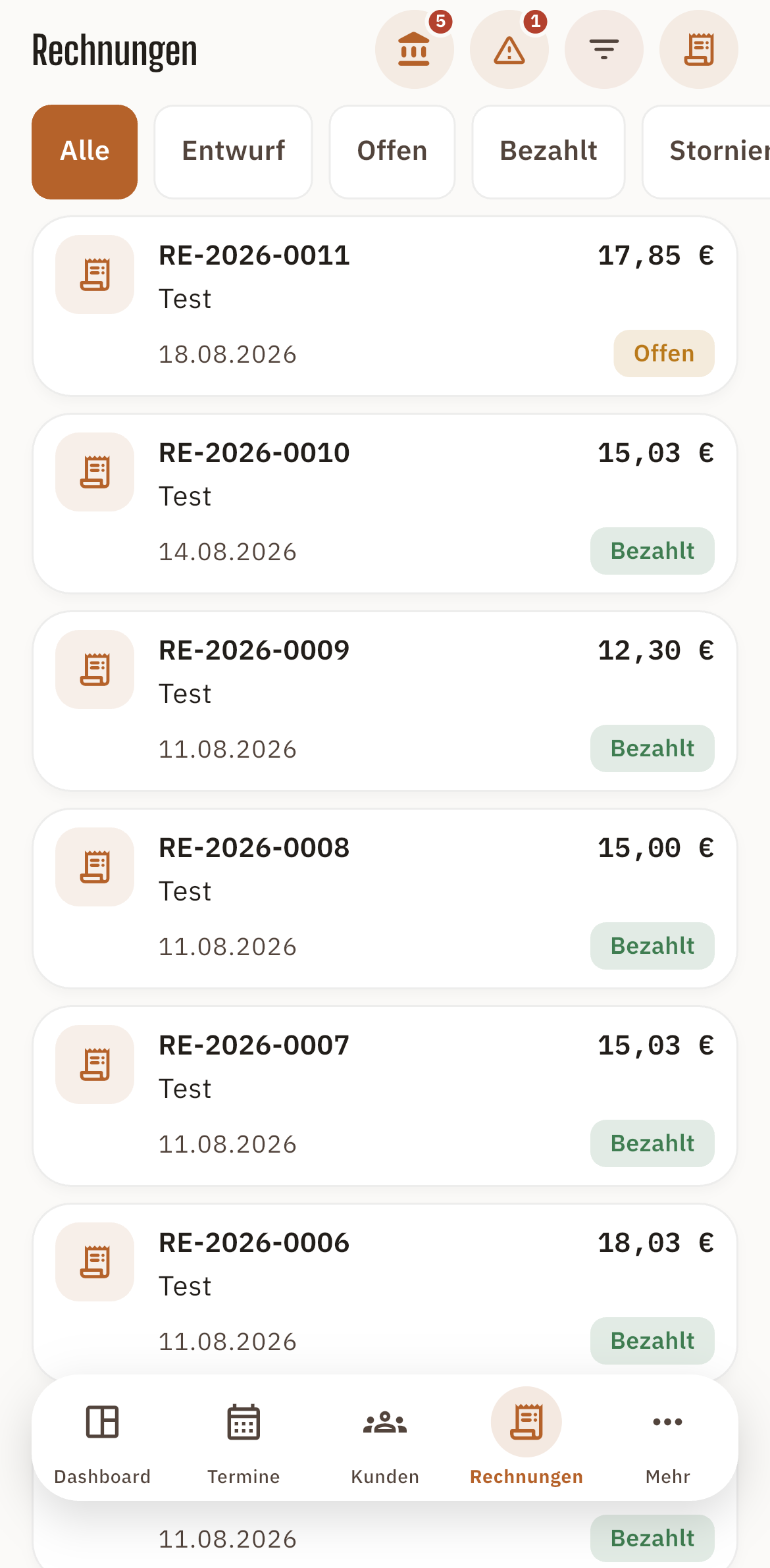 Screenshot: Mobile Abrechnung in der Equidesk App